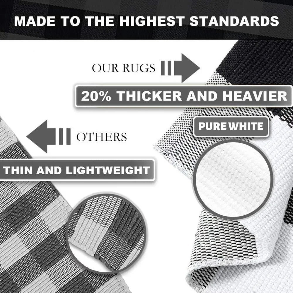 Buffalo Plaid Area Rugs‎ 27.5x4.3 Inches Black and White Checkered Rug Washable